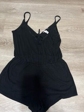 Victoria's Secret Black Ribbed Tie-Front Romper